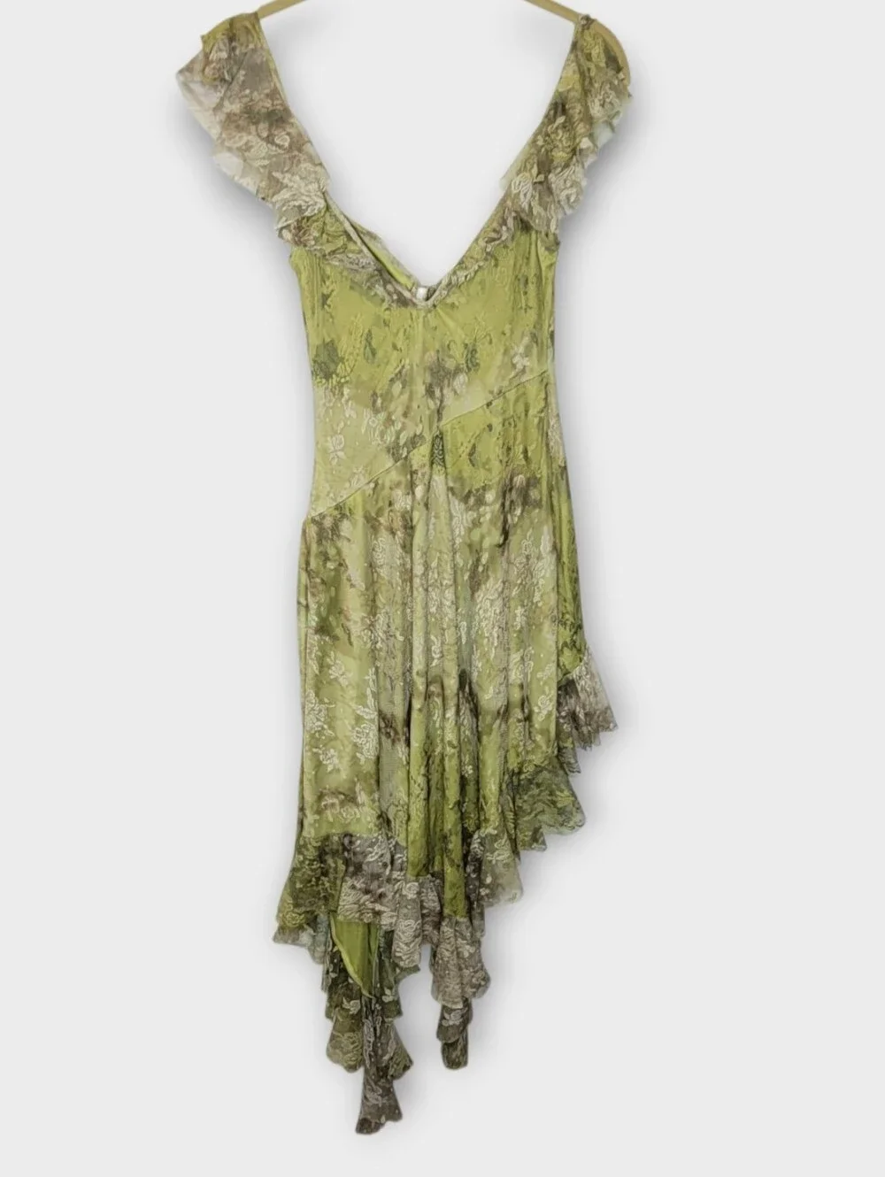 Urban Outfitters Hyacinth Asymmetrical Mesh Midi Dress M Green Forest Fairy Y2K - Picture 4 of 7